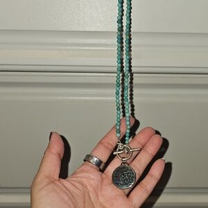Turquoise Beaded Necklace with Silver Pendant